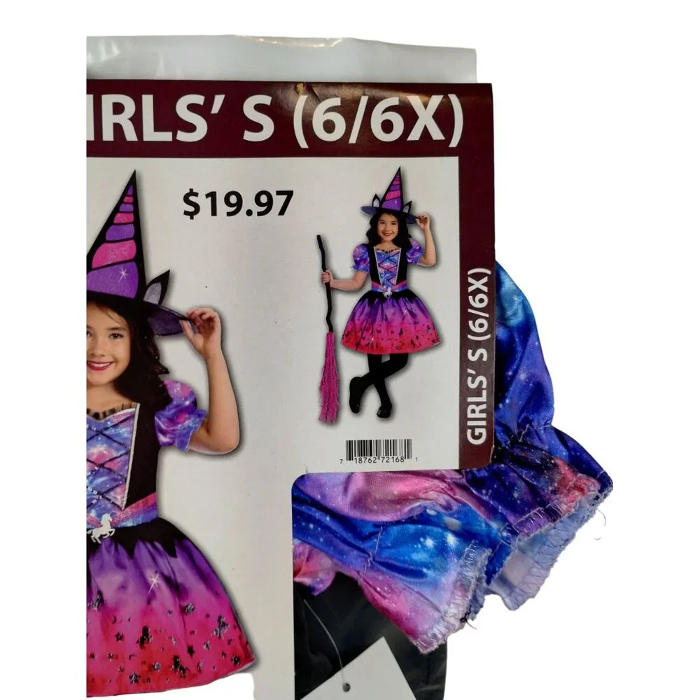 Celebrate! Girls S (6/6X) Unicorn Witch Dress and Hat Halloween Costume